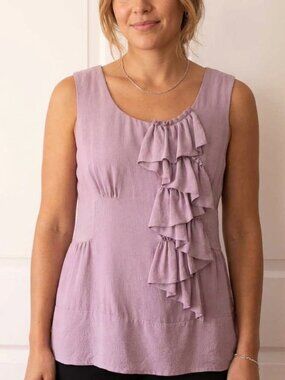 VICTOR Victor Alfaro 100% Silk Blouse Lavender Ruffle Tank EUC Size 10